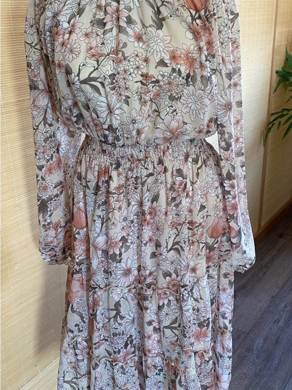 Enfocus Studio Floral Long Sleeve Midi Dress in Blush and Cream